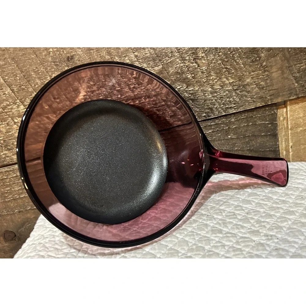 Vtg Corning Ware Visions Cranberry Glass‎ 0.5 L Sauce Pan W/Teflon Coating USA